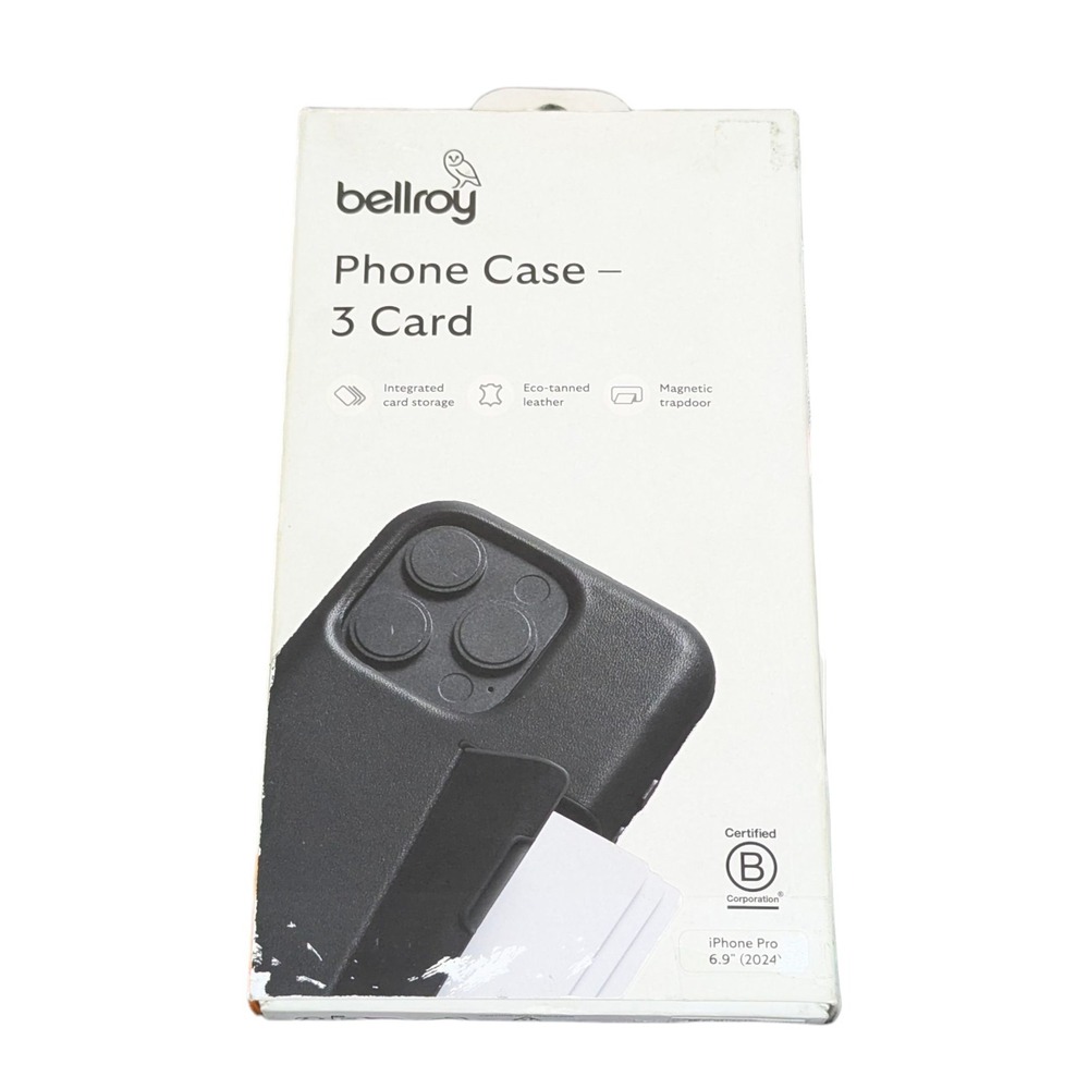Aa2O Bellroy - iPhone 16 Pro Max Leather Phone Case - w/ 3‎ Card Compartment Blk